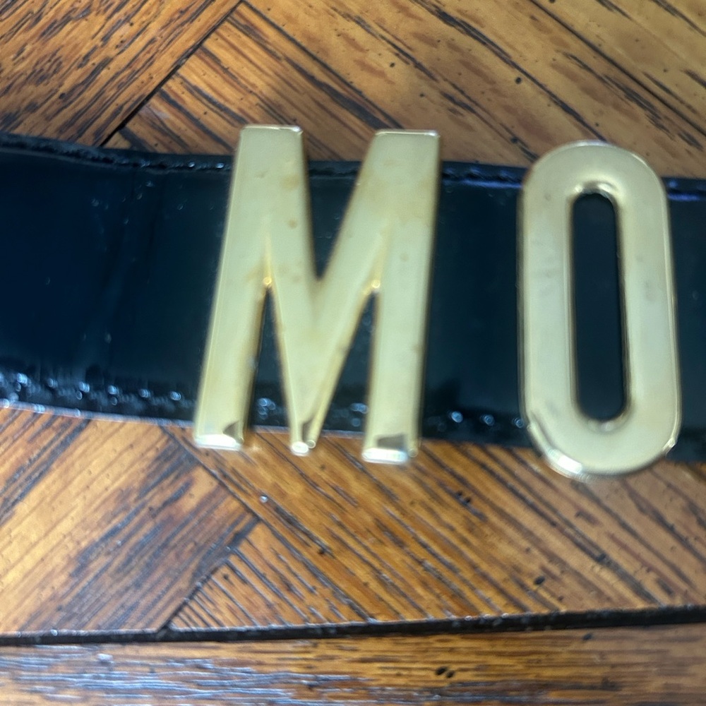 Moschino Black Leather Belt with Gold Letters - Picture 5 of 16